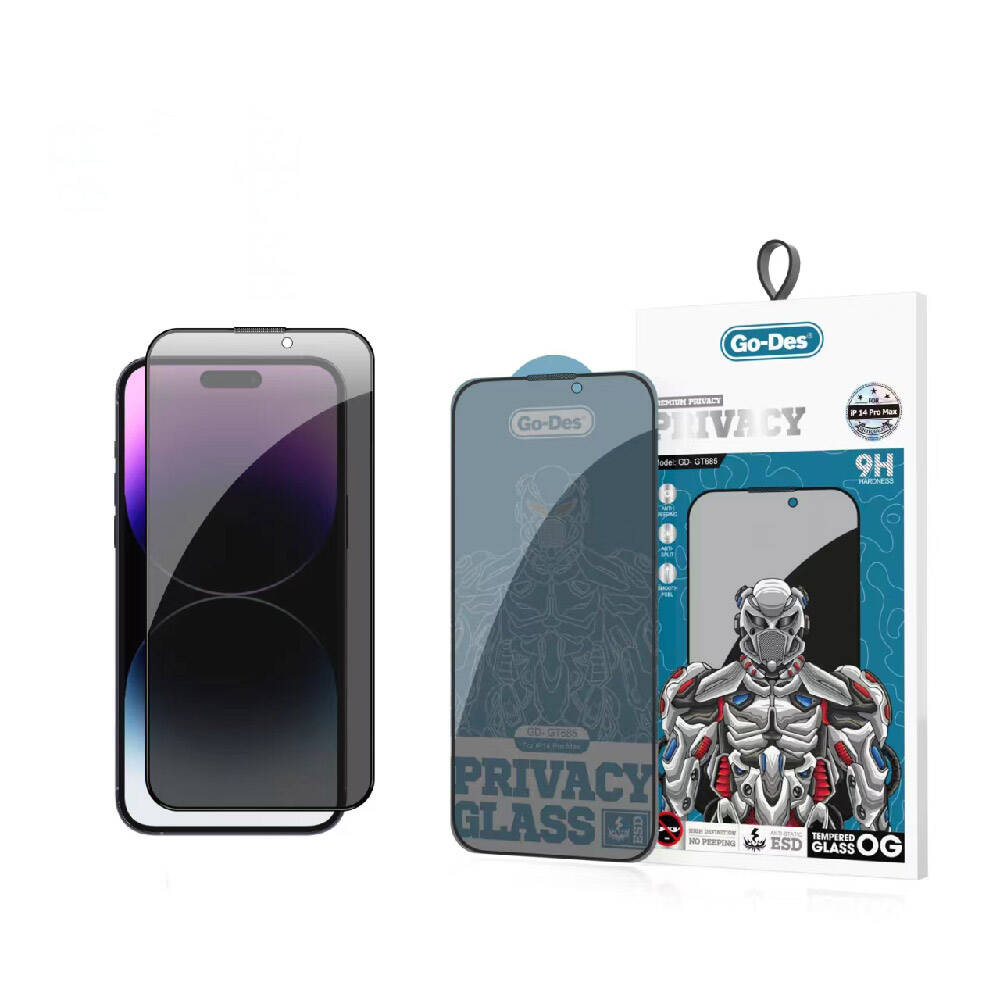 Apple iPhone 14 Pro Go Des 9D Full Cover Privacy Temperli Cam Ekran Koruyucu