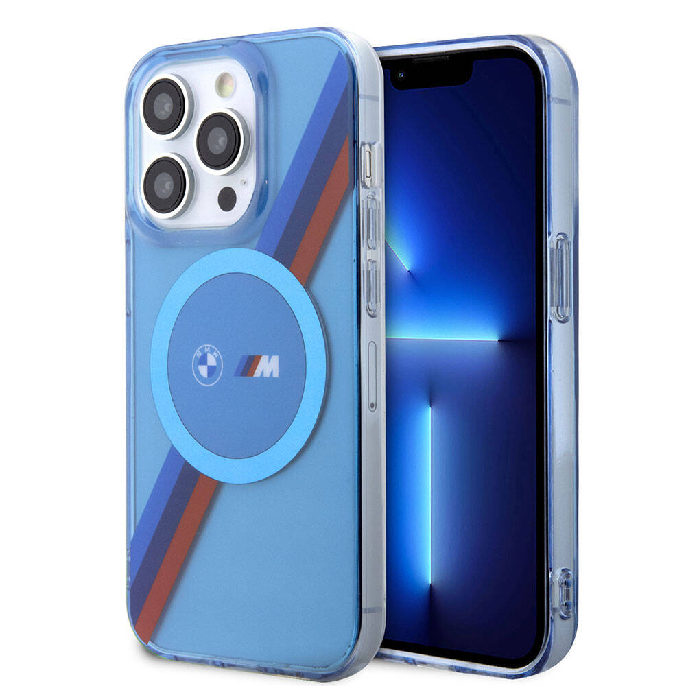 Apple iPhone 14 Pro Kılıf BMW M-safe Şarj Özellikli Transparan Tricolor Stripes Orjinal Lisanslı Kapak