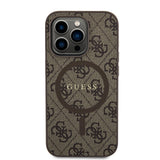 Apple iPhone 14 Pro Kılıf Guess Orjinal Lisanslı M-safe Şarj Özellikli PU Halkalı 4G Desenli Yazı Logolu Kapak