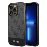 Apple iPhone 14 Pro Kılıf GUESS PU Deri Şerit Logo Dizaynlı Kapak