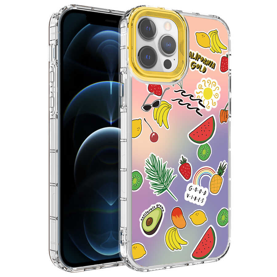 Apple iPhone 14 Pro Kılıf Kamera Korumalı Renkli Desenli Sert Silikon Zore Korn Kapak