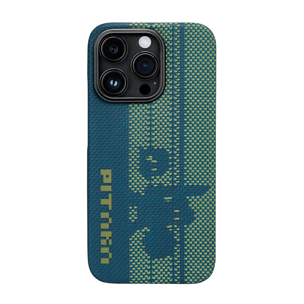 Apple iPhone 14 Pro Kılıf M-safe Şarj Özellikli Aramid Fiber Pitaka Tactile Woven Pixel Game Kapak