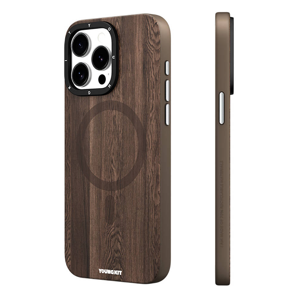 Apple iPhone 14 Pro Kılıf M-safe Şarj Özellikli Sararmaya Dayanıklı Youngkit Wood Forest Serisi Kapak