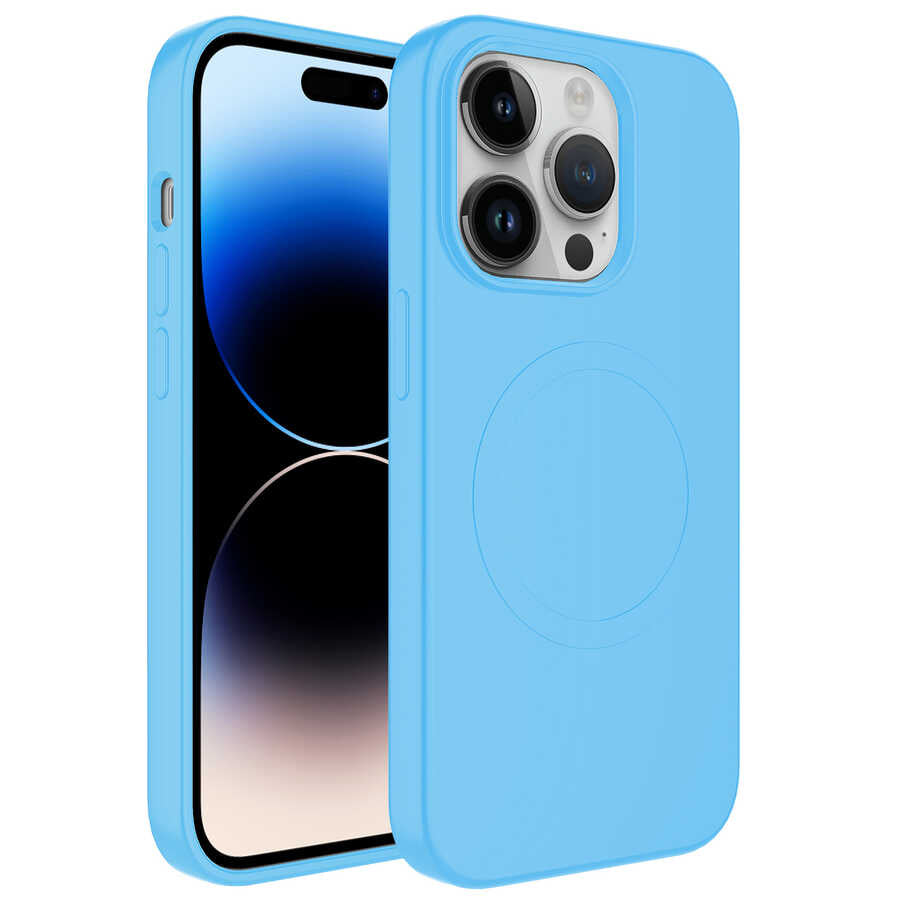 Apple iPhone 14 Pro Kılıf M-safe Wireless Şarj Özellikli Pastel Renk Silikon Zore Plas Kapak