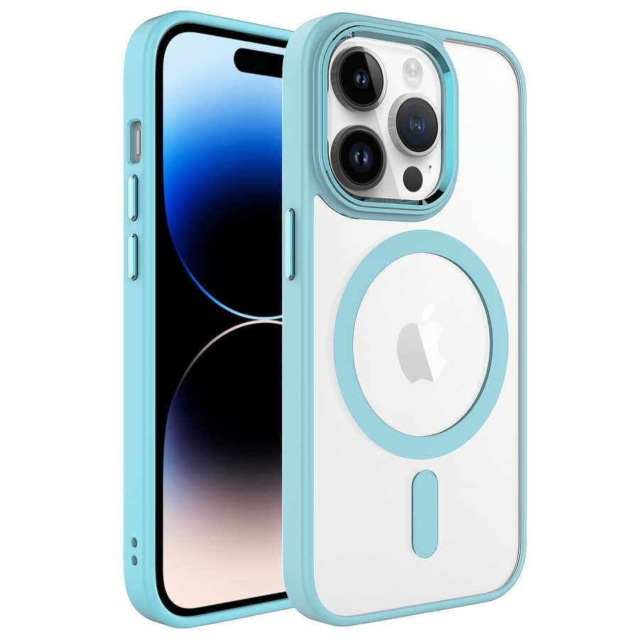 Apple iPhone 14 Pro Kılıf Wireless Şarj Özellikli Zore Krom M-safe Silikon Kapak