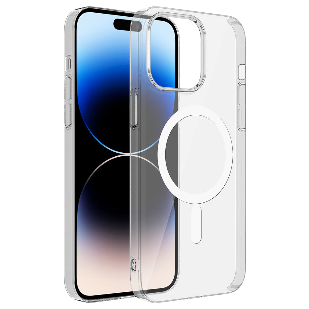 Apple iPhone 14 Pro Max Kamera Korumalı M-Safe Şarj Özellikli Şeffaf Zore London Sert PC Kapak