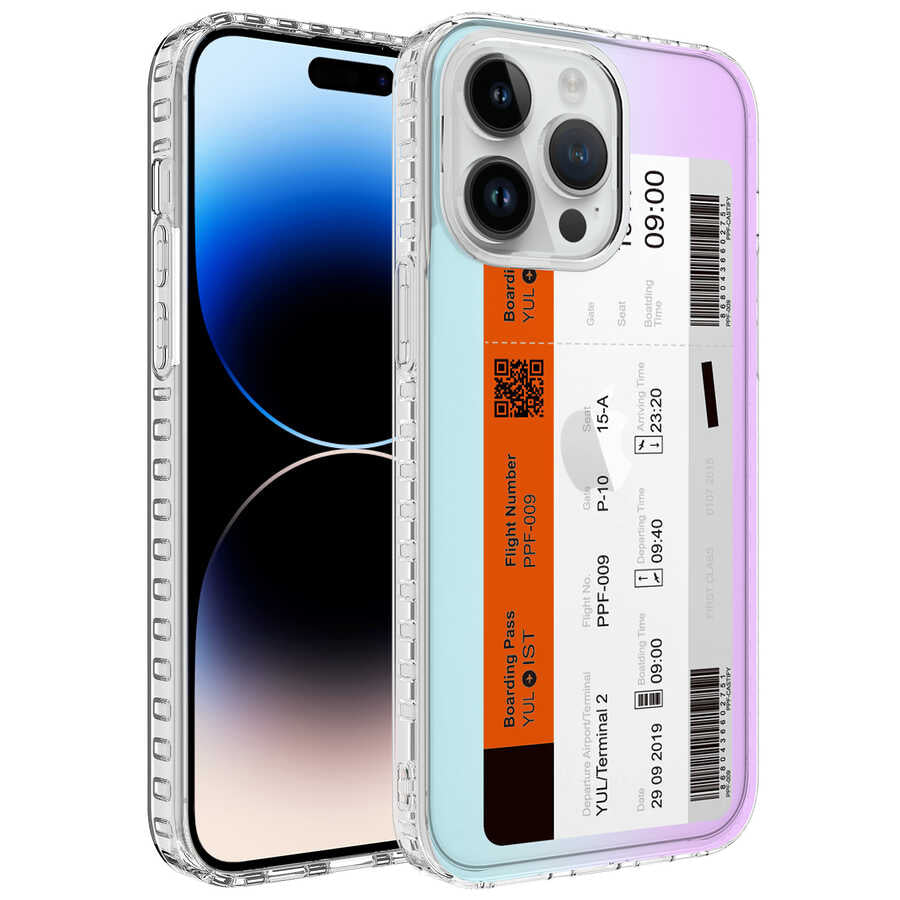 Apple iPhone 14 Pro Max Kılıf Airbag Kenarlı Renkli Desenli Silikon Zore Elegans Kapak