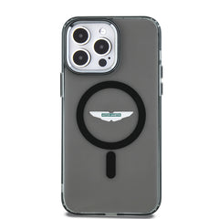 Apple iPhone 14 Pro Max Kılıf Aston Martin Orjinal Lisanslı M-safe Şarj Özellikli IML Baskı Logolu Metal Düğmeli Kapak