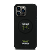 Apple iPhone 14 Pro Max Kılıf Aston Martin Orjinal Lisanslı M-safe Şarj Özellikli PU Deri Alonso 14 Baskılı Kapak