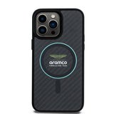 Apple iPhone 14 Pro Max Kılıf Aston Martin Orjinal Lisanslı M-safe Şarj Özellikli Renkli Halka ve Karbon Fiber Tasarımlı Kapak