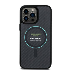 Apple iPhone 14 Pro Max Kılıf Aston Martin Orjinal Lisanslı M-safe Şarj Özellikli Renkli Halka ve Karbon Fiber Tasarımlı Kapak