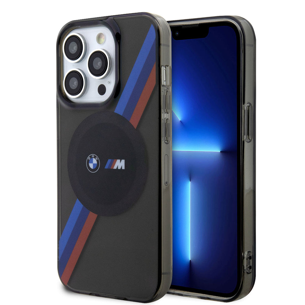 Apple iPhone 14 Pro Max Kılıf BMW M-safe Şarj Özellikli Transparan 3 Renkli Şerit Dizayn Kapak