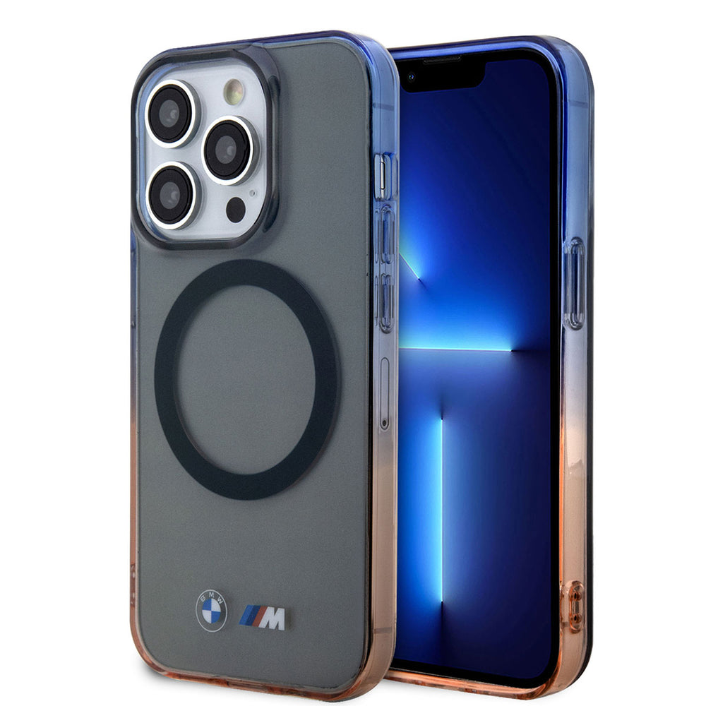 Apple iPhone 14 Pro Max Kılıf BMW M-safe Şarj Özellikli Transparan Renk Geçişli Dizayn Kapak