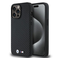 Apple iPhone 14 Pro Max Kılıf BMW Orjinal Lisanslı Karbon Fiber Tasarımlı ve Metal Logolu PU Deri Kapak