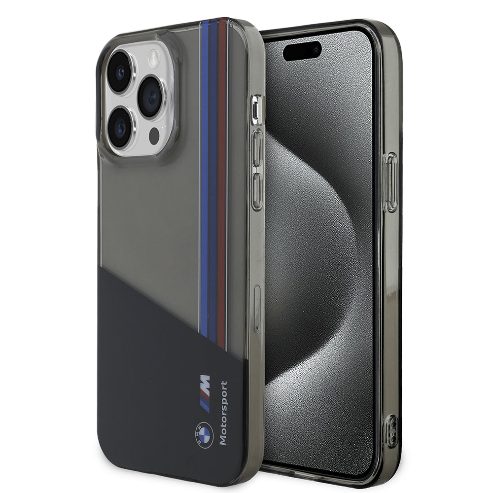Apple iPhone 14 Pro Max Kılıf BMW Orjinal Lisanslı Yarı Transparan M Dizayn Çizgili Kapak