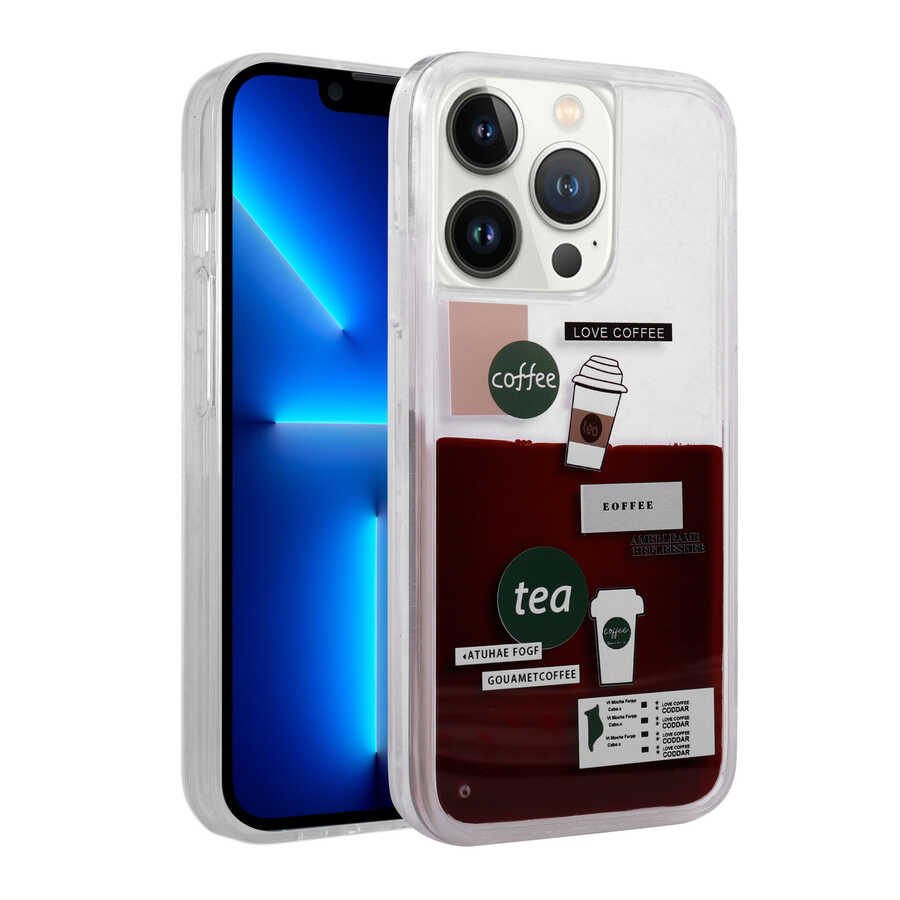 Apple iPhone 14 Pro Max Kılıf Desenli Sıvılı Zore Drink Silikon Kapak