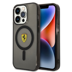 Apple iPhone 14 Pro Max Kılıf Ferrari M-safe Şarj Özellikli Yarı Transparan Dizayn Kapak