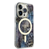 Apple iPhone 14 Pro Max Kılıf GUESS M-safe Şarj Özellikli Leopar Desenli Kapak