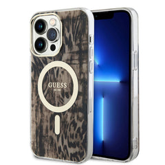 Apple iPhone 14 Pro Max Kılıf GUESS M-safe Şarj Özellikli Leopar Desenli Kapak