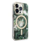 Apple iPhone 14 Pro Max Kılıf GUESS M-safe Şarj Özellikli Yaprak Desenli M-safe Şarj Kablolu Kapak
