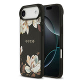 Apple iPhone 17 Air Kılıf Guess Orjinal Lisanslı M-safe Şarj Özellikli Taneli Çiçek Tasarımlı Metal Yazı Logolu Kapak