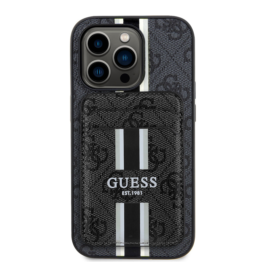 Apple iPhone 14 Pro Max Kılıf Guess Orjinal Lisanslı M-safe Şarj Özellikli 4G Desenli Çizgili Kartlıklı Kapak