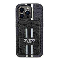 Apple iPhone 14 Pro Max Kılıf Guess Orjinal Lisanslı M-safe Şarj Özellikli 4G Desenli Çizgili Kartlıklı Kapak