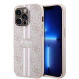 Apple iPhone 14 Pro Max Kılıf Guess Orjinal Lisanslı M-safe Şarj Özellikli 4G Şerit Tasarımlı Printed Kapak