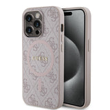 Apple iPhone 14 Pro Max Kılıf Guess Orjinal Lisanslı M-safe Şarj Özellikli PU Halkalı 4G Desenli Yazı Logolu Kapak
