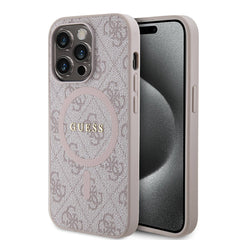 Apple iPhone 14 Pro Max Kılıf Guess Orjinal Lisanslı M-safe Şarj Özellikli PU Halkalı 4G Desenli Yazı Logolu Kapak