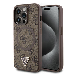 Apple iPhone 14 Pro Max Kılıf Guess Orjinal Lisanslı M-safe Şarj Özellikli PU Üçgen Logo 4G Desenli Kapak