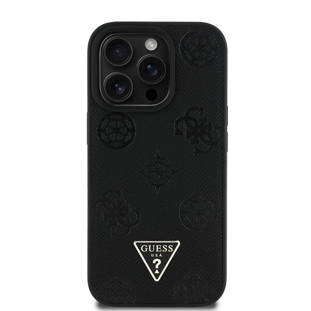 Apple iPhone 14 Pro Max Kılıf Guess Orjinal Lisanslı M-safe Şarj Özellikli Sıcak Baskılı Üçgen Logolu PU Deri Peony Kapak
