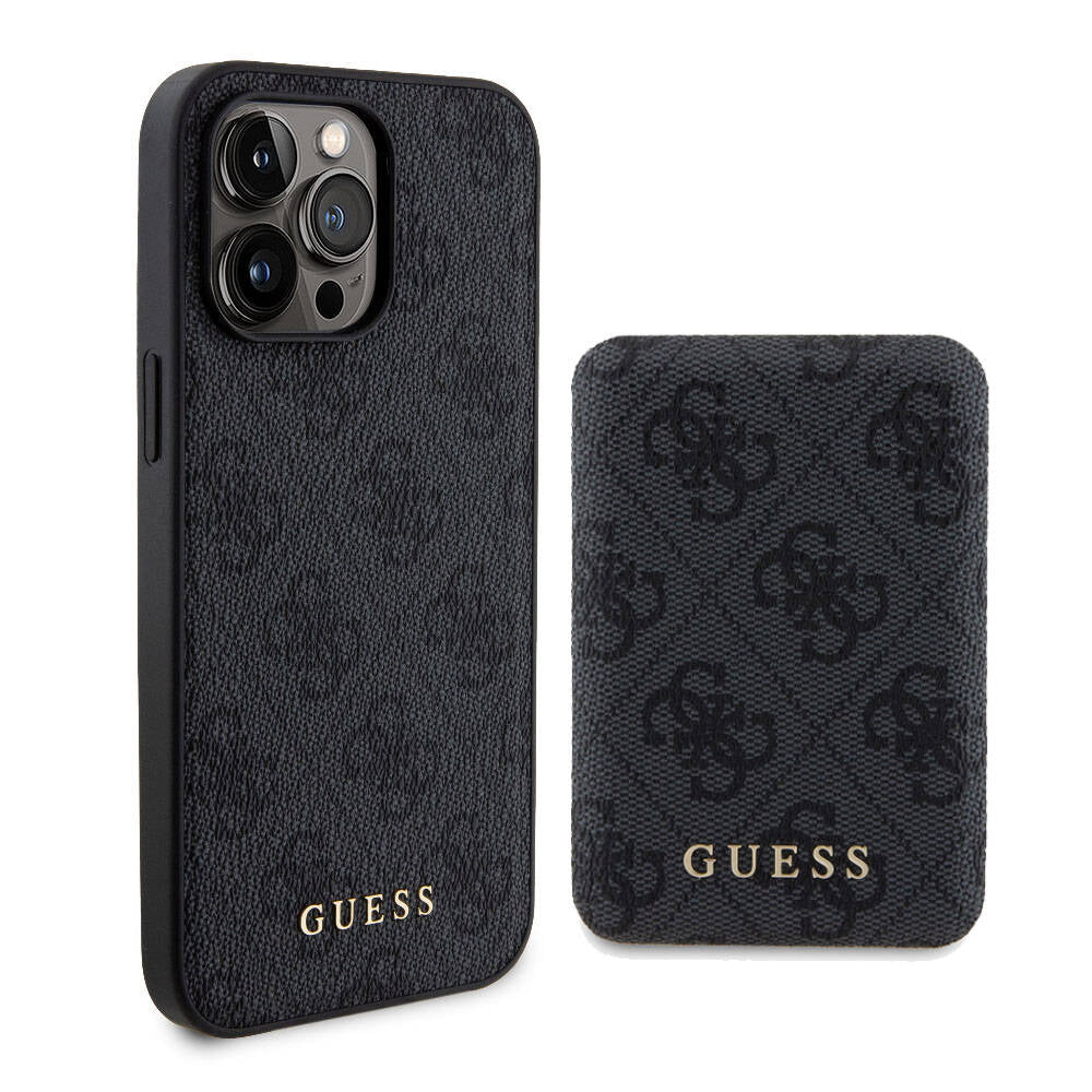 Apple iPhone 14 Pro Max Kılıf Guess Orjinal Lisanslı M-safe Şarj Özellikli Yazı Logolu 4G Desenli Kapak + Powerbank 5000mAh 2in1 Set