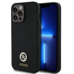 Apple iPhone 14 Pro Max Kılıf Guess Orjinal Lisanslı Yazı ve Taşlı 4G Logolu Silikon Kapak