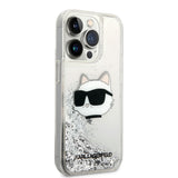 Apple iPhone 14 Pro Max Kılıf Karl Lagerfeld Sıvılı Simli Choupette Head Dizayn Kapak