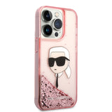 Apple iPhone 14 Pro Max Kılıf Karl Lagerfeld Sıvılı Simli Karl Head Dizayn Kapak
