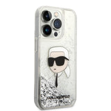 Apple iPhone 14 Pro Max Kılıf Karl Lagerfeld Sıvılı Simli Karl Head Dizayn Kapak
