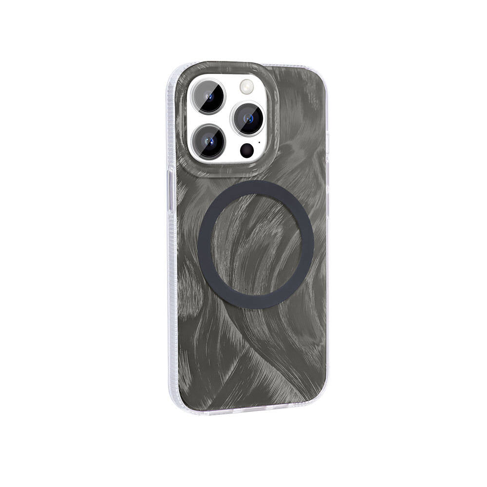 Apple iPhone 14 Pro Max Kılıf M-safe Şarj Özellikli Fırça Boya Desenli Zore Palet Kapak