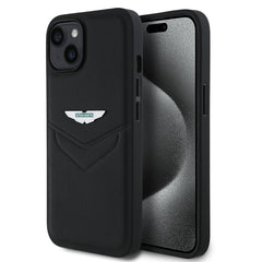Apple iPhone 15 Kılıf Aston Martin Orjinal Lisanslı Victory Dizayn PU Deri Metal Logolu Kapak
