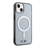 Apple iPhone 15 Kılıf BMW M-safe Şarj Özellikli Transparan Silver Ring Orjinal Lisanslı Kapak