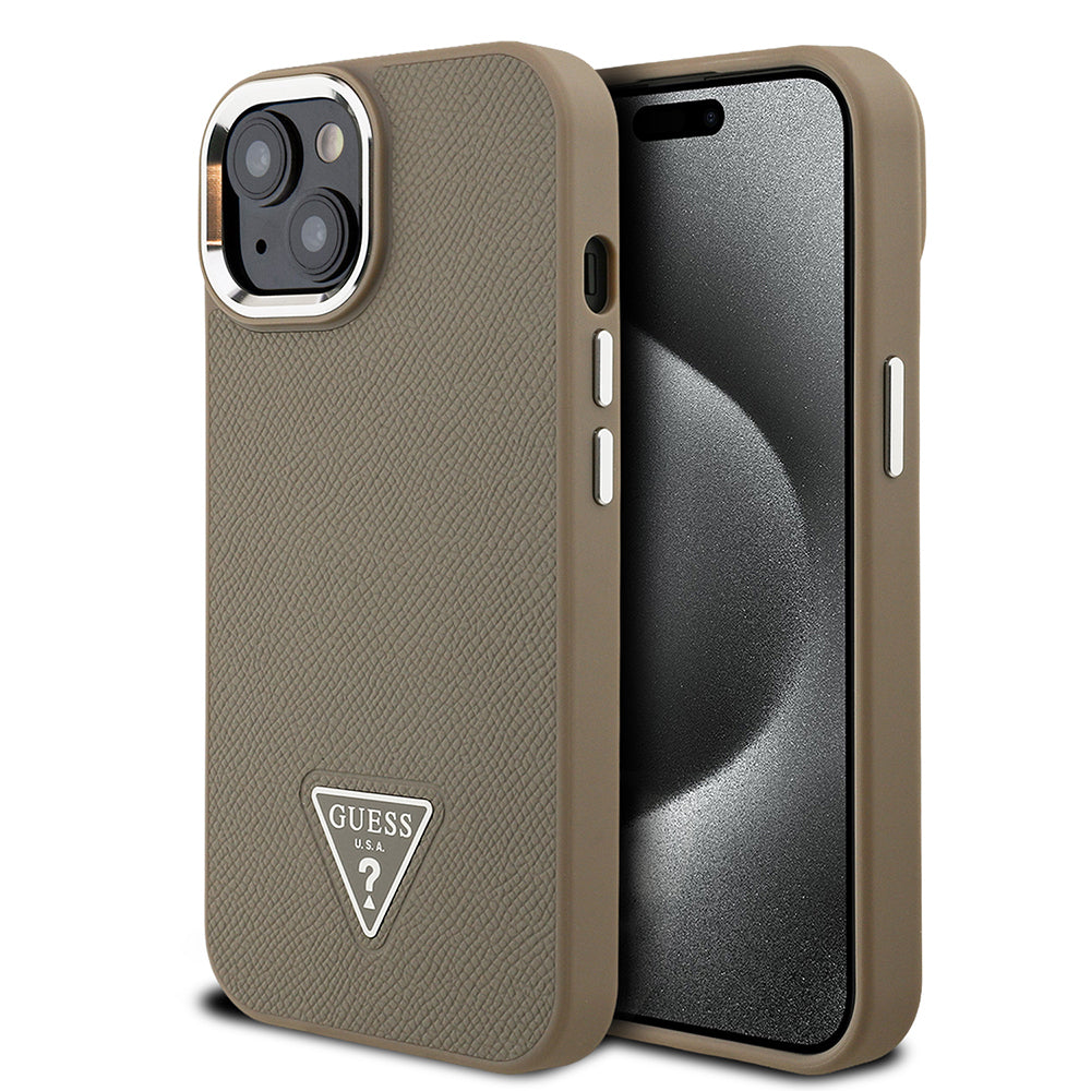 Apple iPhone 15 Kılıf Guess Orjinal Lisanslı M-safe Şarj Özellikli Grained Triangle Kapak