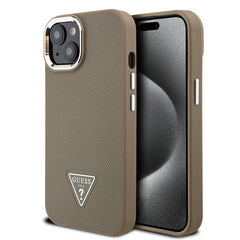 Apple iPhone 15 Kılıf Guess Orjinal Lisanslı M-safe Şarj Özellikli Grained Triangle Kapak