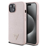 Apple iPhone 15 Kılıf Guess Orjinal Lisanslı M-safe Şarj Özellikli Sıcak Baskılı Üçgen Logolu PU Deri Peony Kapak