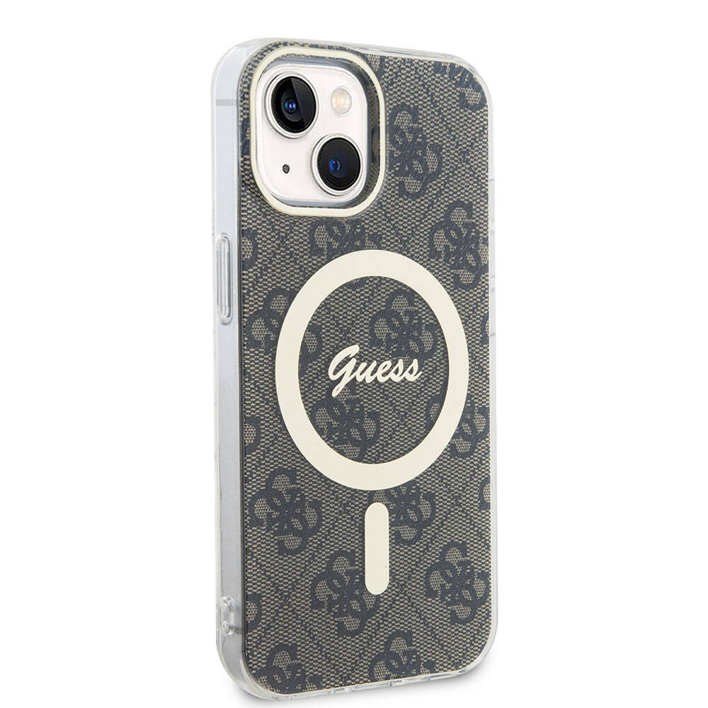Apple iPhone 15 Kılıf Guess Orjinal Lisanslı M-safe Şarj Özellikli Yazı Logolu 4G Desenli Kapak