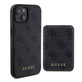 Apple iPhone 15 Kılıf Guess Orjinal Lisanslı M-safe Şarj Özellikli Yazı Logolu 4G Desenli Kapak + Powerbank 5000mAh 2in1 Set