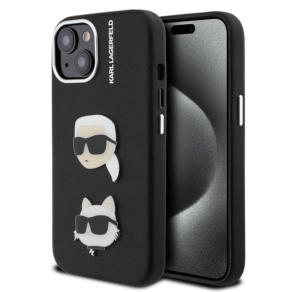 Apple iPhone 15 Kılıf Karl Lagerfeld Orjinal Lisanslı K&C Heads Pin Kapak
