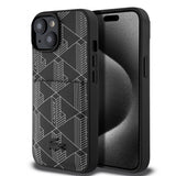 Apple iPhone 15 Kılıf Lacoste Orjinal Lisanslı M-safe Şarj Özellikli PU Deri Görünümlü Kartlıklı Karışık Monogram Desenli Kapak