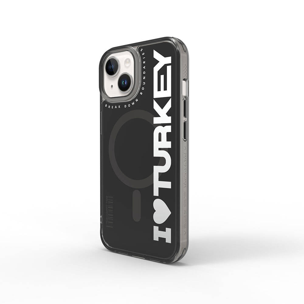 Apple iPhone 15 Kılıf M-safe Şarj Özellikli I Love Turkey Yazı Desenli Wiwu Turkey E Serisi Kapak