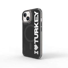 Apple iPhone 15 Kılıf M-safe Şarj Özellikli I Love Turkey Yazı Desenli Wiwu Turkey E Serisi Kapak