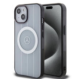 Apple iPhone 15 Kılıf Mercedes Benz Orjinal Lisanslı M-safe Şarj Özellikli Çift Katmanlı Paralel Çizgi Desenli Kapak
